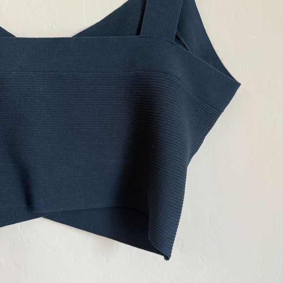 Aritzia Babaton XL Sculpt Knit Greek Tank Navy Blue Ribbed Shape Wear Boho Chic - Picture 10 of 16